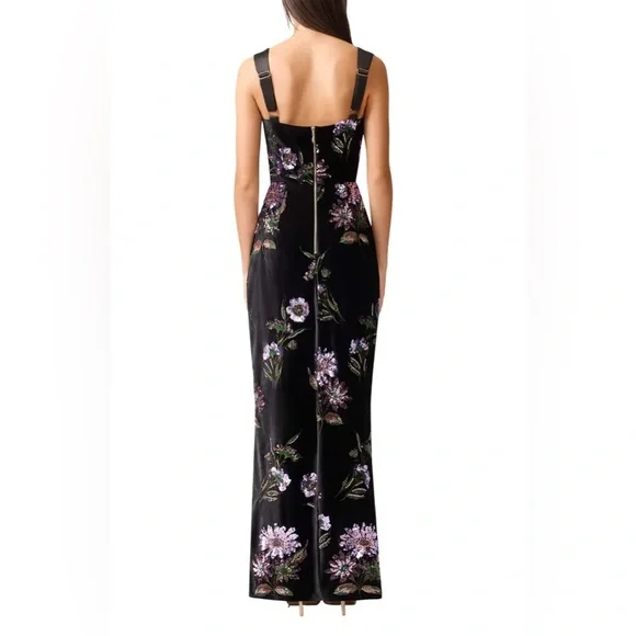 NWT Elliatt black sequin floral velvet Cljo gown - Picture 3 of 12